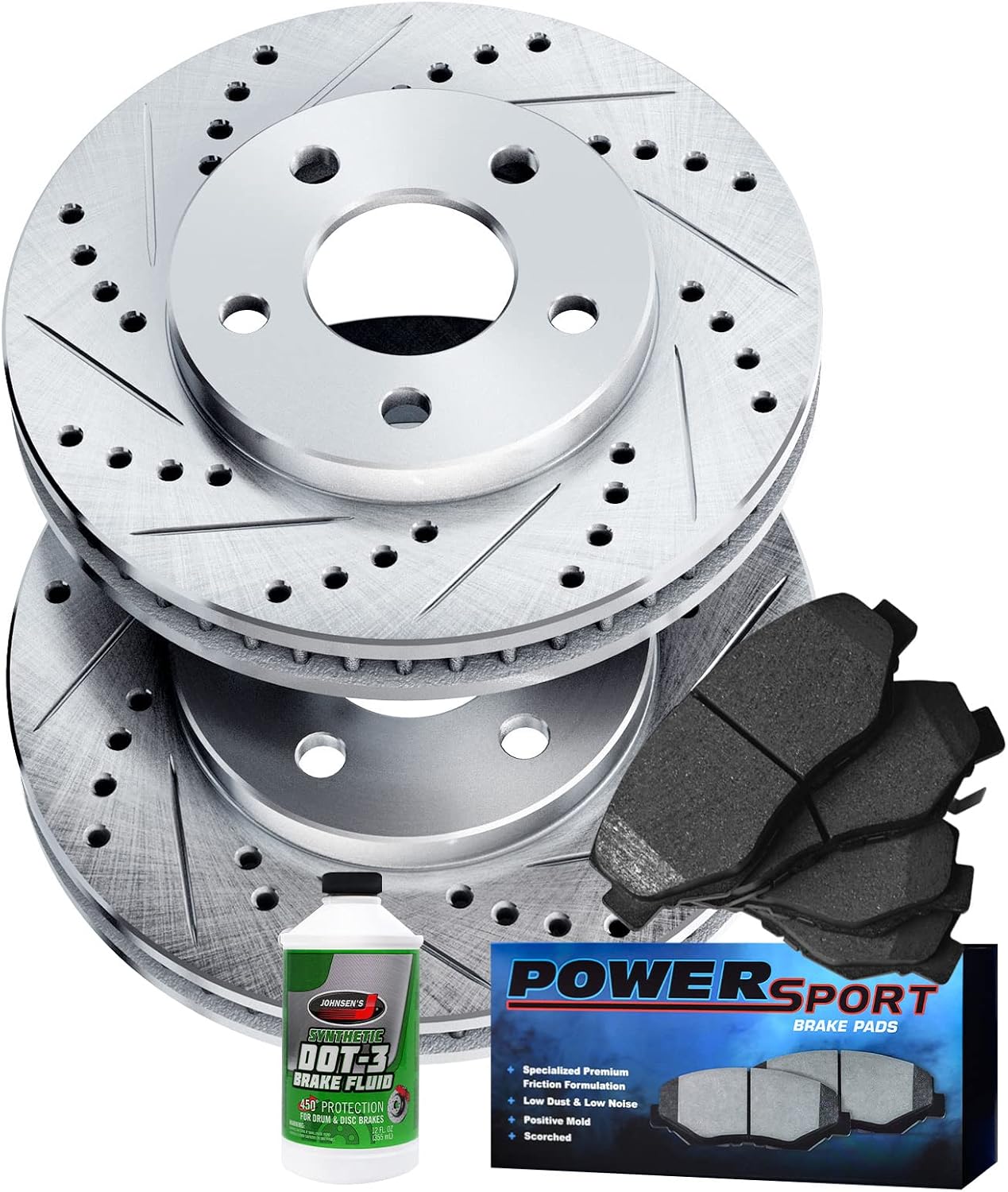 Power Sport Front Brakes and Rotors| Automotive Replacement Brake Kits| Front Semi Met Brake Pads and Rotors Kit| Fits 2012-2018 Mercedes Benz GLE300d, GLE350, GLE350d