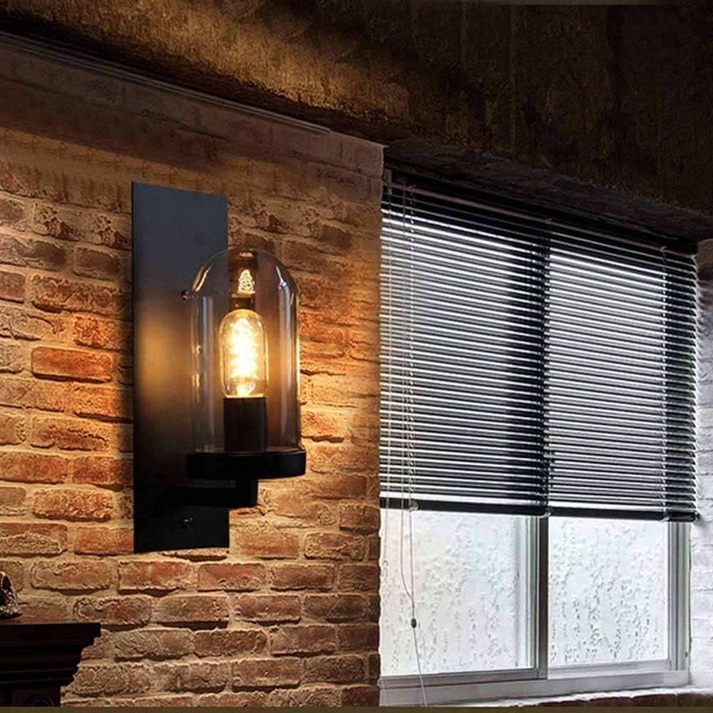 Wall lamp, Wall Sconce Light Industrial Background Wall Mounted Lighting Fixture Loft E27 E-dison Wrought Iron Black Wall Lamp Clear Glass Wall Lantern Light for Bar Warehouse Cellar Dec