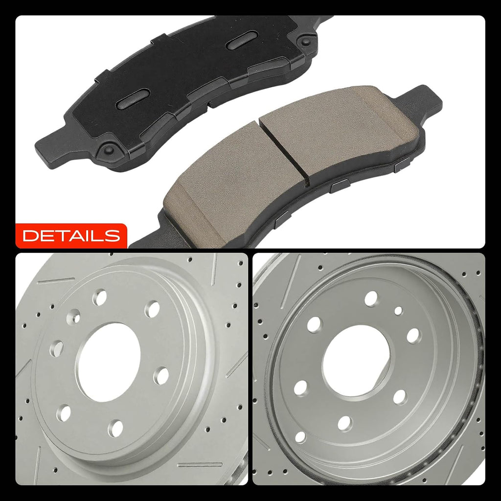 A-Premium Front and Rear Drilled and Slotted Disc Brake Rotors + Ceramic Pads Kit Compatible with Select Buick, Chevy, GMC & Saturn Models - Enclave, Traverse, Acadia, Acadia Limited, Outlook, 12-PC
