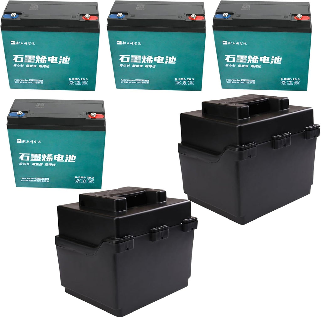 12V 20Ah Battery 6-DMF-20 Sealed Lead Acid Battery with Batteries Storage Box Case for Mobility Scooter Electric Go Kart E Bike Motorcycle Lawn Mower Golf Cart (4 pack)