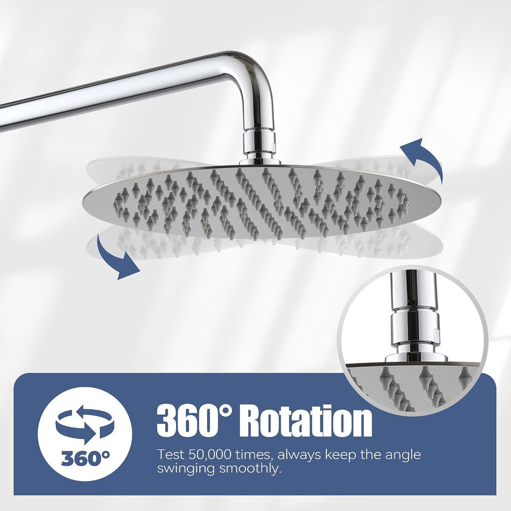 CASAINC Shower Valve and Trim Kit, 10 Inch Round 2 Functions Rain Shower Head with Handheld Spray Wall Mounted Shower System (Chrome)