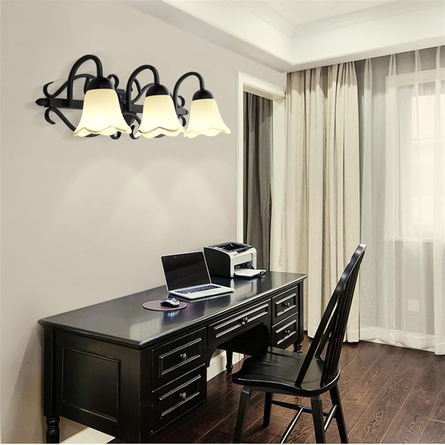 European Wall Light Mirror Light Compatible with Bathroom - American Black Finishing Fixture Wall Lamp, Wrought Iron Wall Light