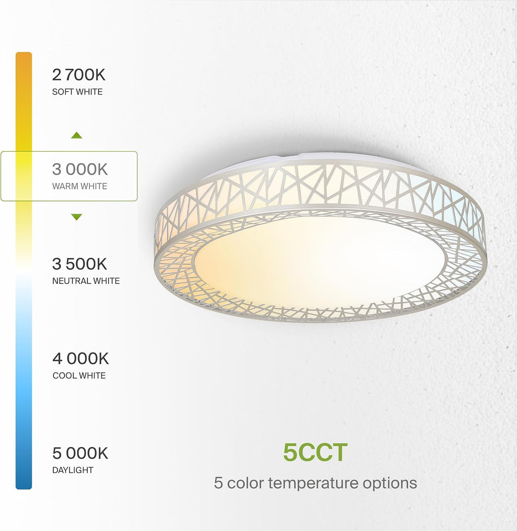 ASD 18 Inch LED Flush Mount Ceiling Light Fixture for Bedroom, 35W 1992LM 5CCT 2700K-5000K, Dimmable Lights, Dining, Living Room, Kitchen Lamps, Modern Home Lighting Fixtures, Nickel, ETL, 2 Pack