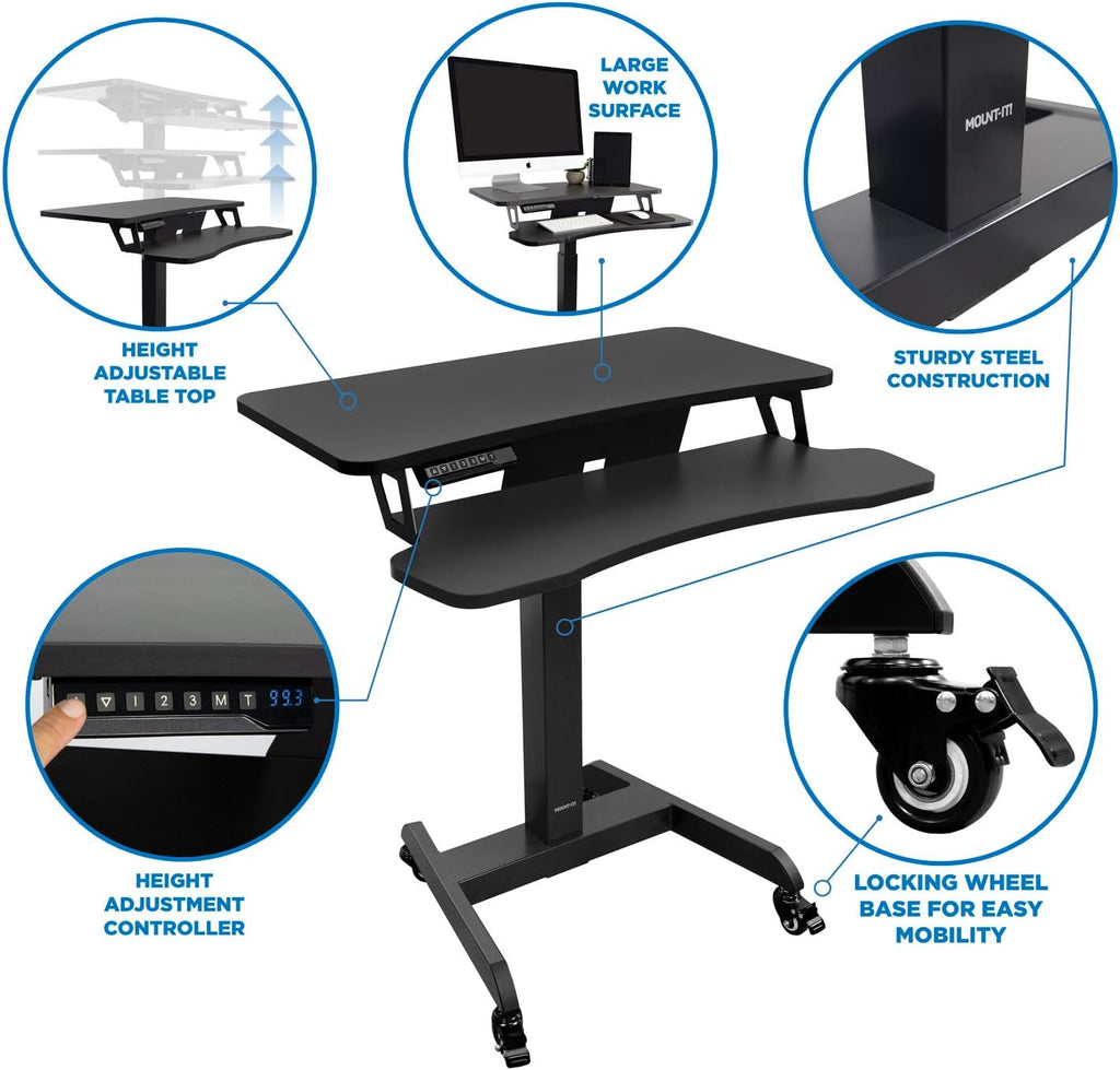 Mount-It! Electric Height Adjustable Standing Desk with Wheels | Professional Mobile Workstation for Office & Commercial Use | Heavy-Duty Rolling Sit Stand Desk