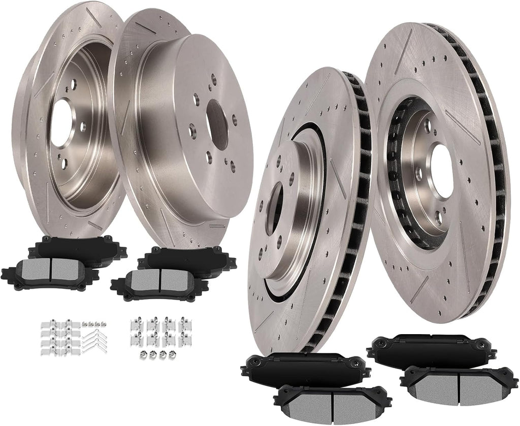 SCITOO Brake Kits For Lexus For RX350/For RX450h 2010-2015,For Toyota For Highlander 2014-2019,For Sienna 2011-2020 Drilled & Slotted Disc Brake Rotors and Ceramic Brake Pads 31511;31544;D1324;D1391