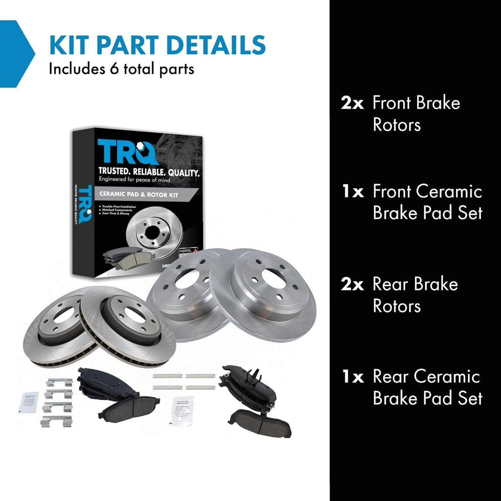 TRQ Front and Rear Brake Pad & Rotor Kit Ceramic Compatible with 2006-2010 Jeep Commander 2005-2010 Grand Cherokee