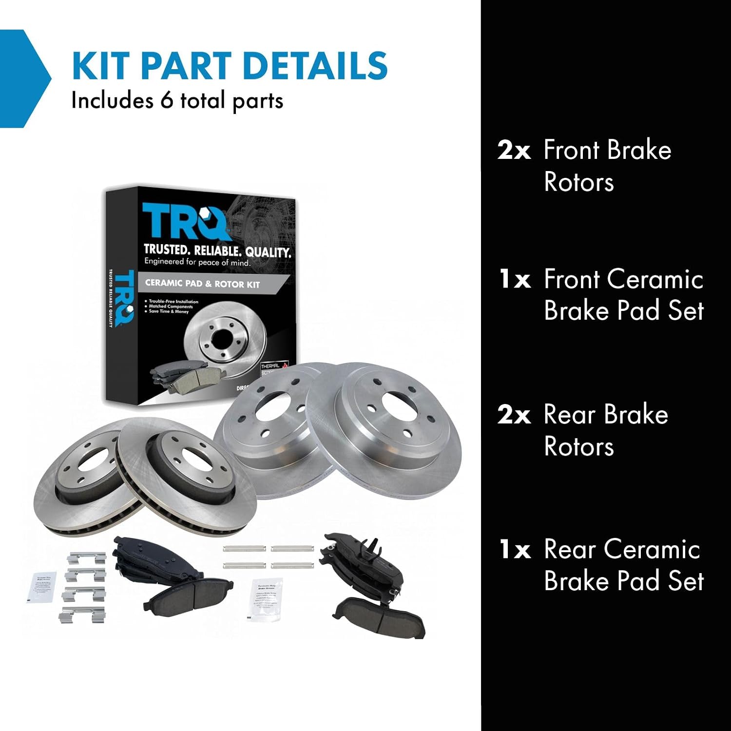 TRQ Front and Rear Brake Pad & Rotor Kit Ceramic Compatible with 2006-2010 Jeep Commander 2005-2010 Grand Cherokee