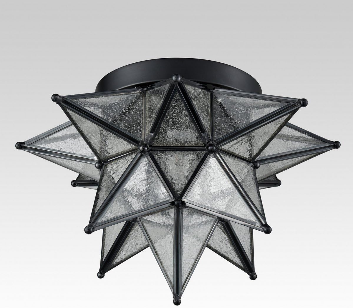 DAYCENT Black Moravian Star Flush Mount Light with Seeded Glass Shade 12.8-Inch Moroccan Star Glass Ceiling Light Fixtures for Bedroom Kitchen Hallway Foyer