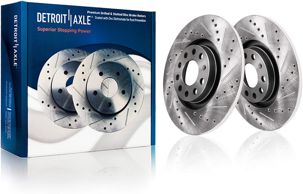Detroit Axle - Brake Kit for 15-20 VW Passat, 12.28 inch Front and 10.70 inch Rear Drilled & Slotted Disc Brake Rotors Ceramic Brake Pads 2015 2016 2017 2018 2019 2020 Replacement