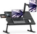 SAIJI Dual Screen Laptop Bed Desk | Foldable Adjustable Lap Desks for Adults, X-Large Couch Bed Tray Table with Portable Monitor Stand and Drawer