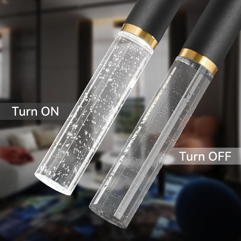 4-Light Pendant Light Fixture, Dimmable LED Kitchen Island Lighting with Bubble Crystal Shades, Modern Black Gold Metal for Dining Room, Foyer, Easy Installation
