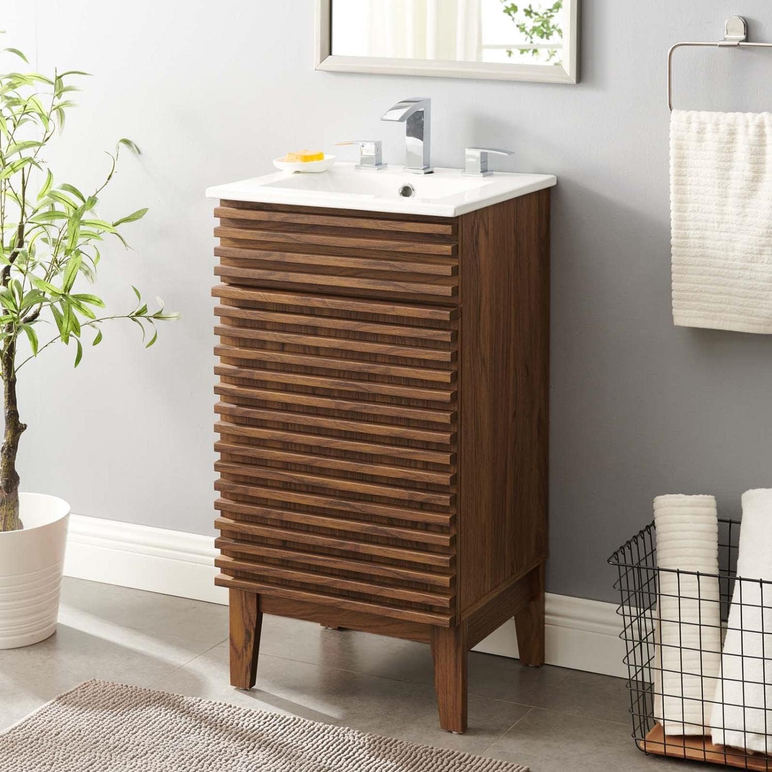 Modway Render 18' Bathroom Vanity with Sink in Walnut White