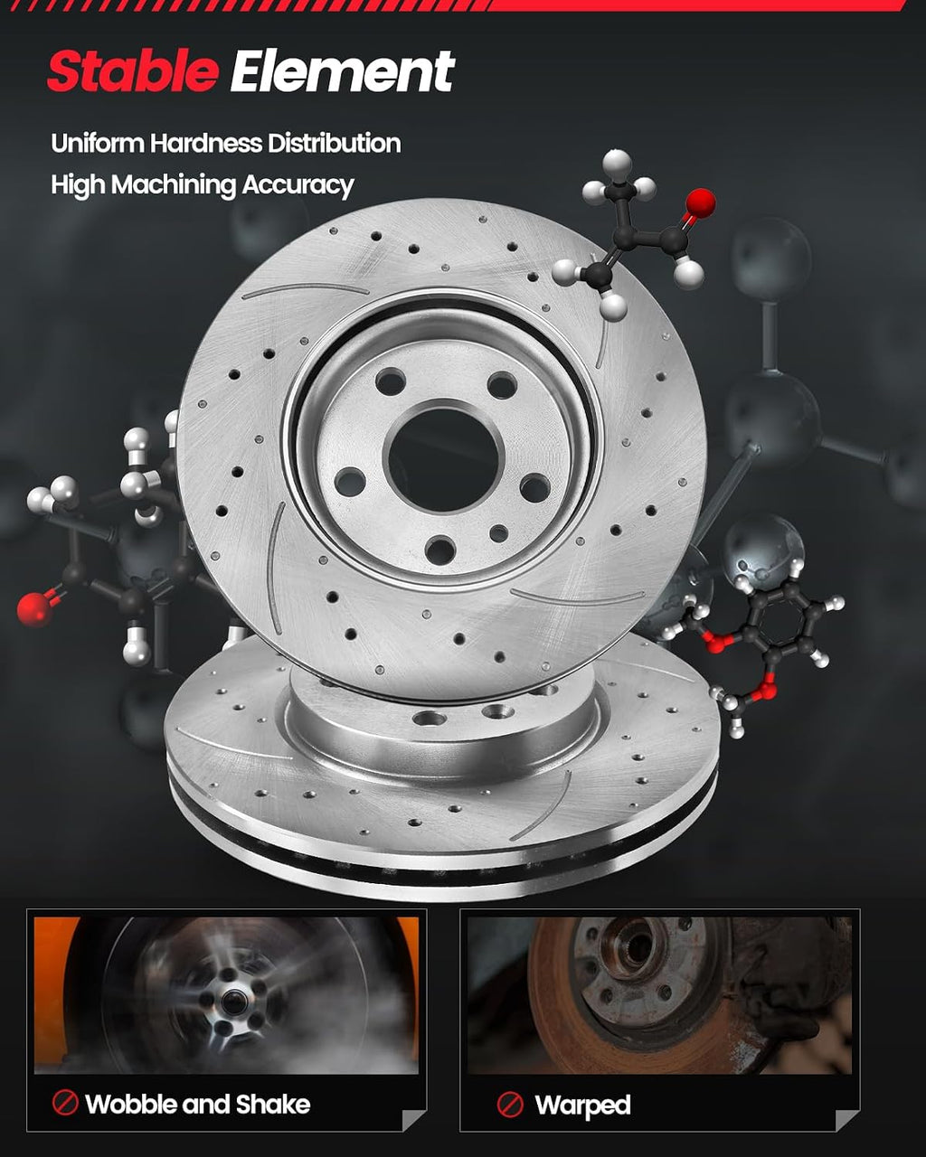 Front Brake Kit Compatible With 2003-2012 Honda Accord(03-07 3.0L 11.81in 300mm Rotors ONLY), 1999-2008 Acura TL, Automotive Brake Kit Drilled And Slotted Discs 31275 D1506-7656 Brake Pads