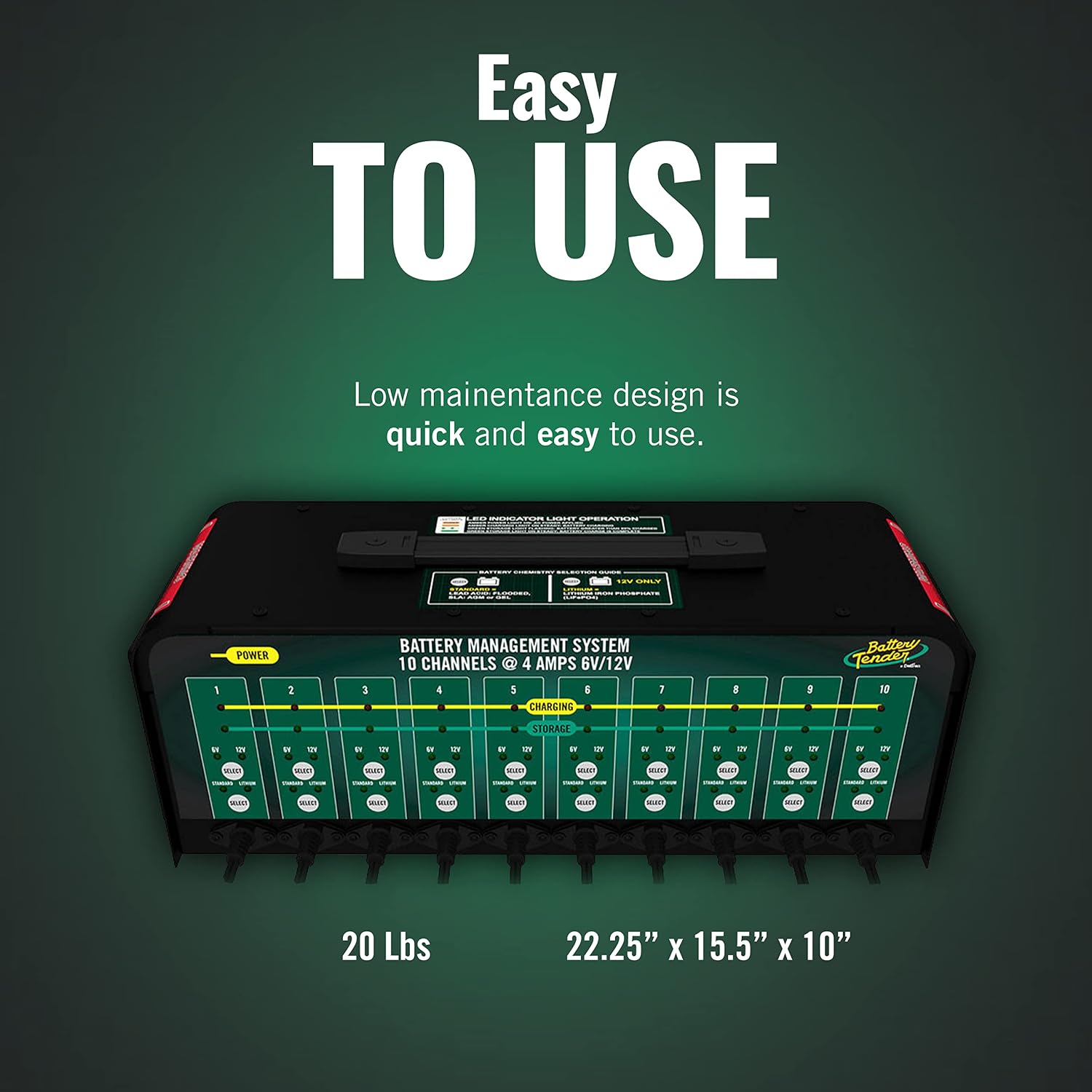 Battery Tender 10 Bank Multibank Charger - 40 AMP (4 AMPs Per Bank) - Selectable 12V / 6V - Smart and Switchable 12V Multi Battery Charger and Maintainer - 021-0134-DL-WH