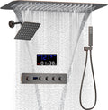 AYIVG Oil Rubbed Bronze 4 Function Dual Shower Head System 16 X 24 Inch Rainfall Waterfall And 8 Inch Wall Mount With Handheld shower head Digital Display Shower Valve Set