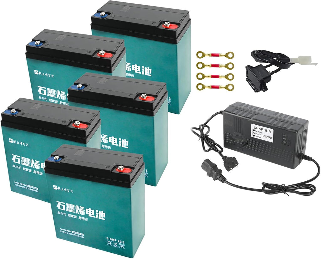 5 Pack 12V 20Ah Battery 6-DMF-20 Sealed Lead Acid Battery 6-DZF-20 6-DZM-20 for 60V Mobility Scooter Electric Go Kart E Bike Motorcycle Golf Carts Electric Wheelchair Lawn Mower Trike