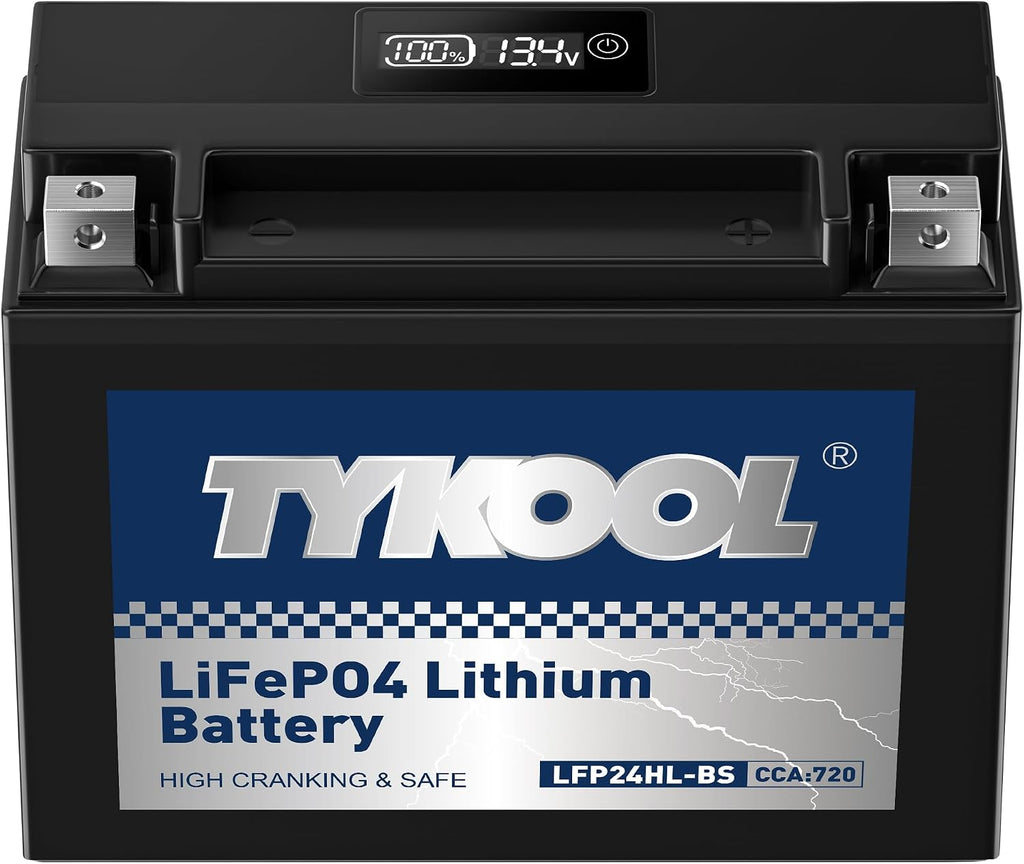 YTX24HL-BS High Performance Lithium LiFePO4 Motorcycle Battery, 720CCA,16Ah,2X Cranking Power,5X Service Life, Digital Readout,Competible for ATV,Motorcycle,Snowmobile, riding lawn Mower