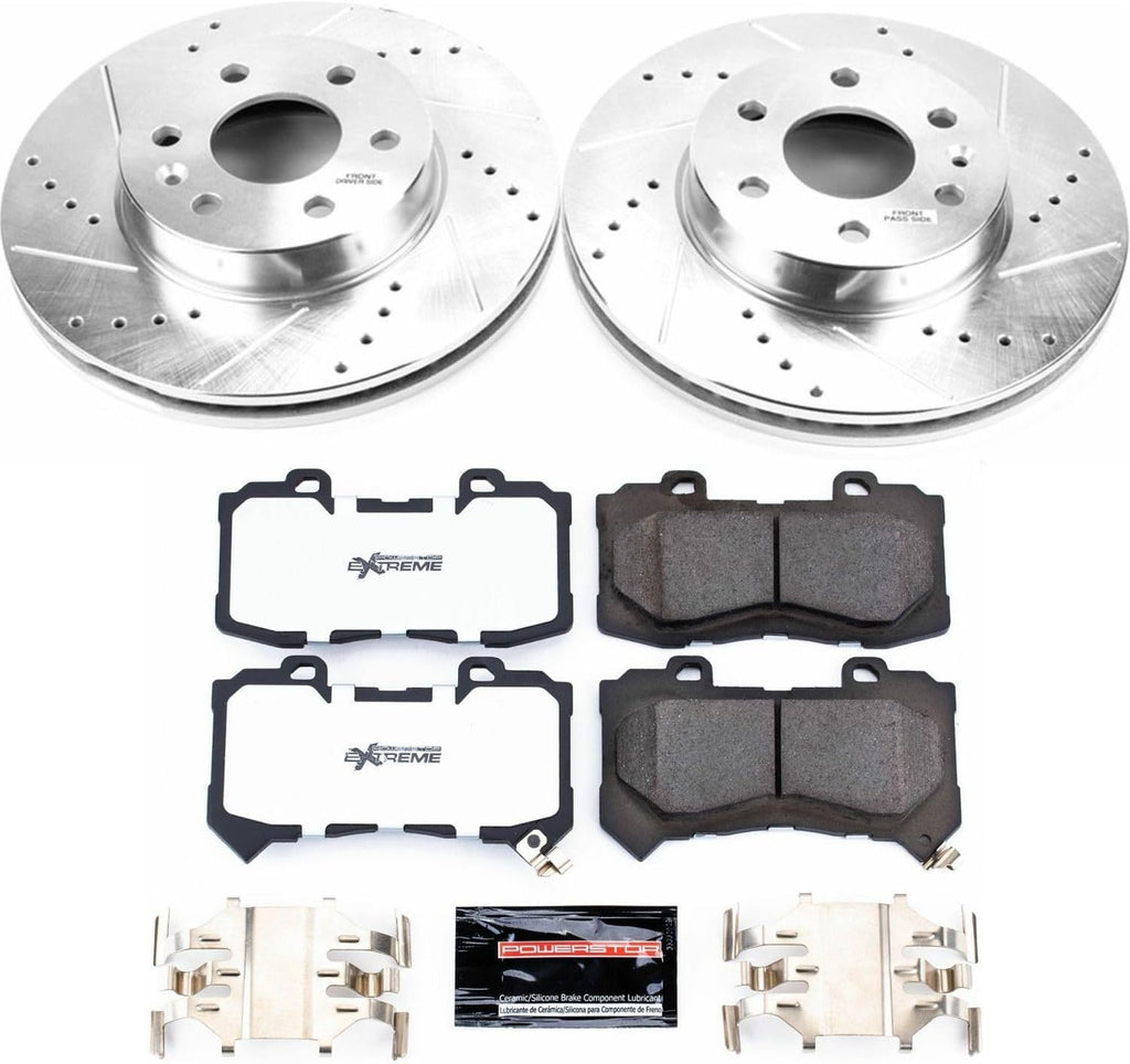 PowerStop Front Brake Kit For Chevrolet Colorado 2015-20 | GMC Canyon 2015-20 - Truck & Tow Carbon Fiber Ceramic Brake Pads + Drilled & Slotted Rotors Upgrade, K7126-36
