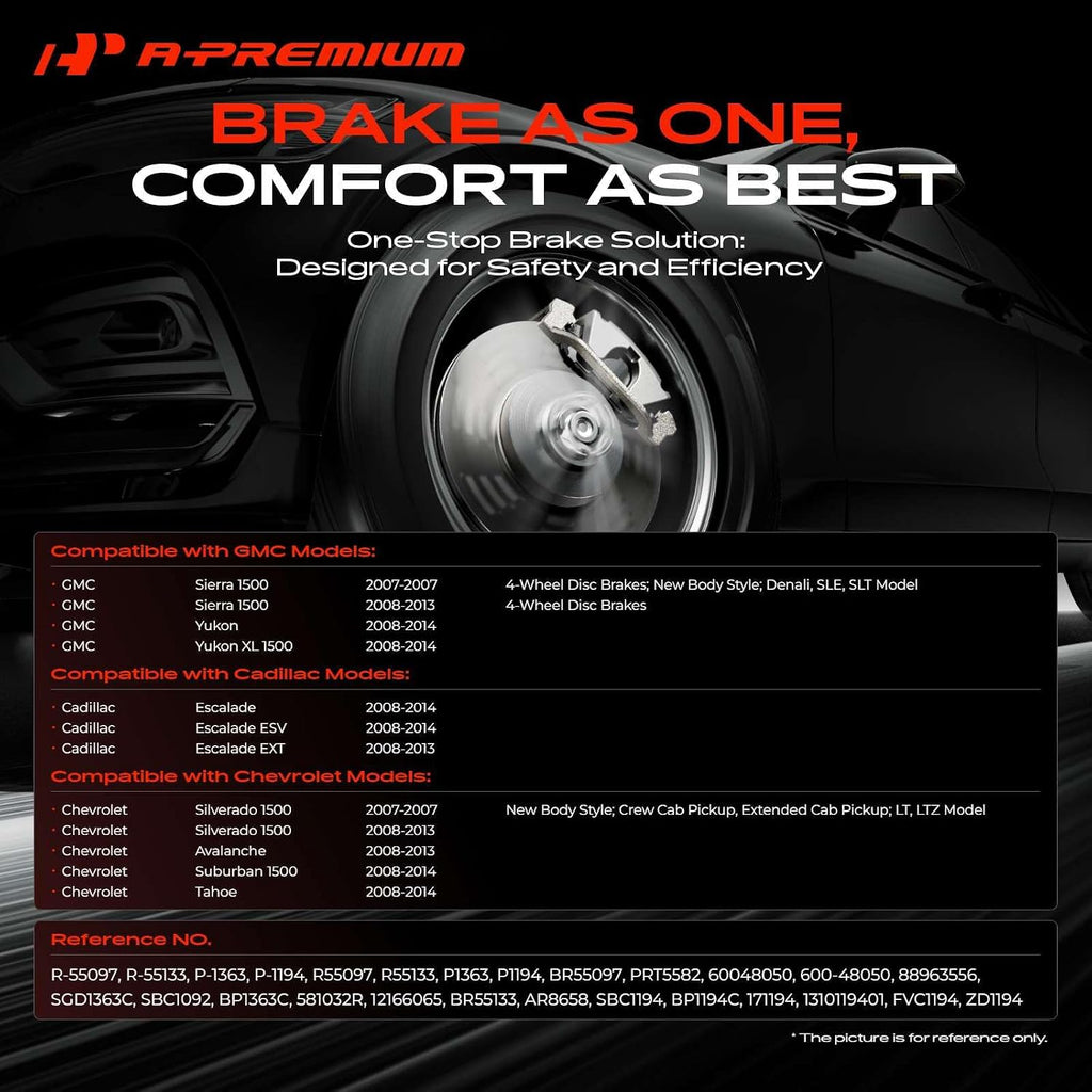 A-Premium Front and Rear Vented Disc Brake Rotors + Ceramic Pads Kit Compatible with Select Chevy, GMC and Cadillac Models - Silverado 1500, Sierra 1500, Escalade (ESV/EXT), Avalanche, Tahoe, Yukon