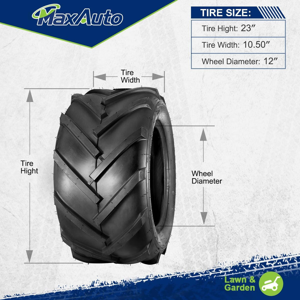 MaxAuto 23x10.50x12 Super Lug Riding Lawn Mower Tires, 23x10.50-12 Lug Ag Tire for Garden Farm Riding Mower, 23-10.5-12 Ag Farm Tractor Turf Tire, 6Ply Tubeless, 1760 lbs Capacity, Set of 2