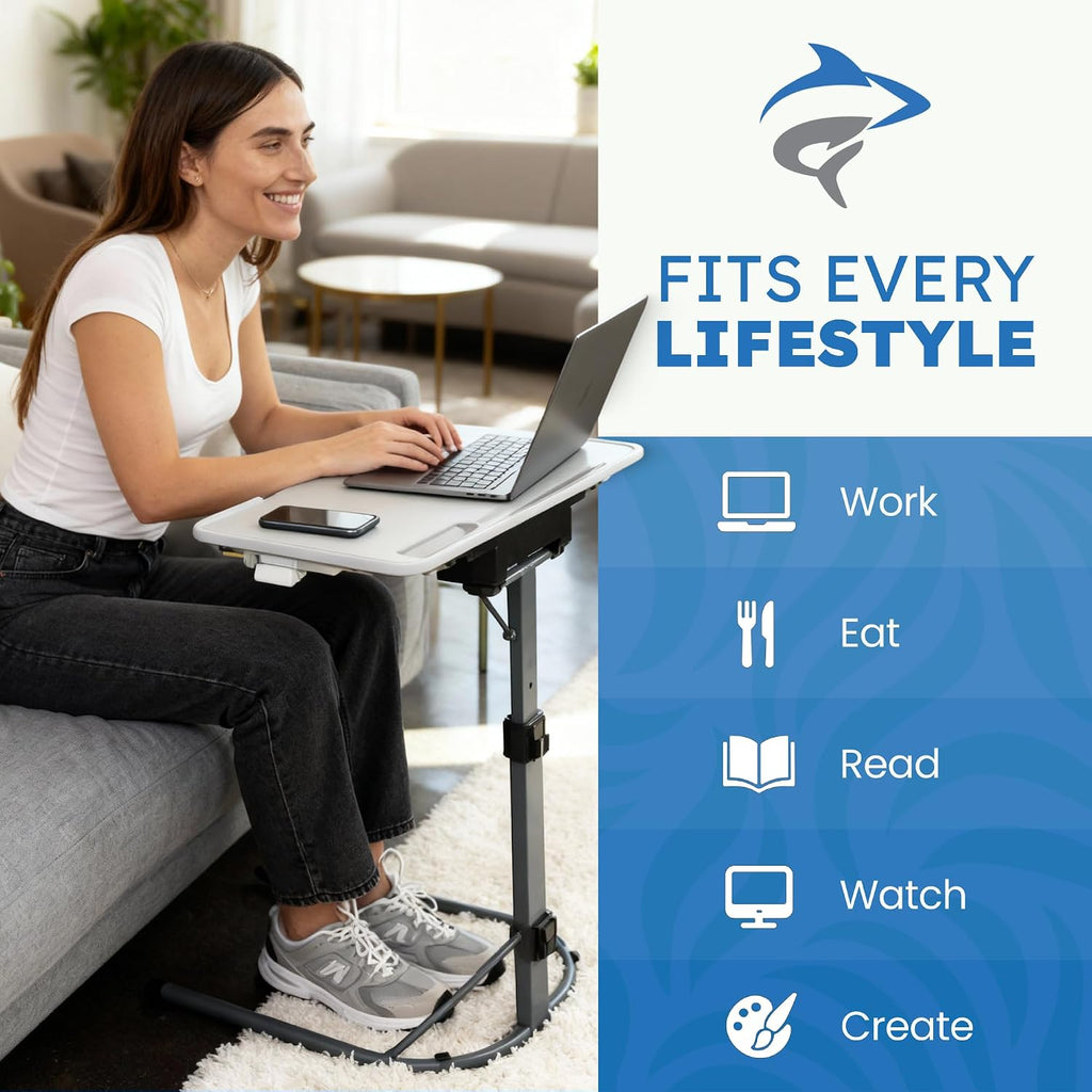GoShark Lite 2-in-1 Laptop Bed Desk & TV Tray Table for Couch - Portable Foldable Stand with Adjustable Height & Angle for Work, Dining, Study - Detachable with Secondary Surface & Device Slots