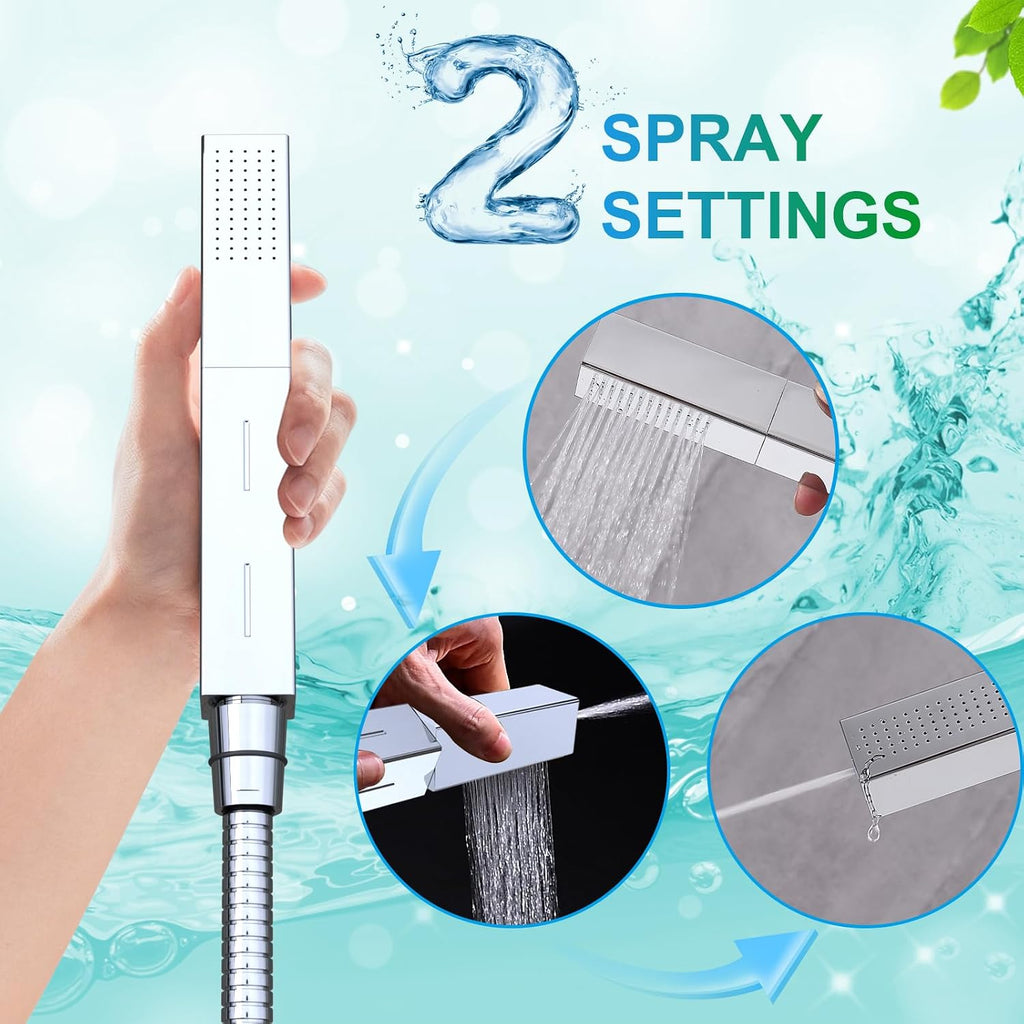 Thermostatic Dual Heads Shower System Chrome Faucets Set, 4-Way Full Body Spray Shower Fixtures 14X20' LED Rainfall Shower Head with 6' Wall Mount Showerhead, Dual-mode Handheld, 4 Jets with Shut-Off