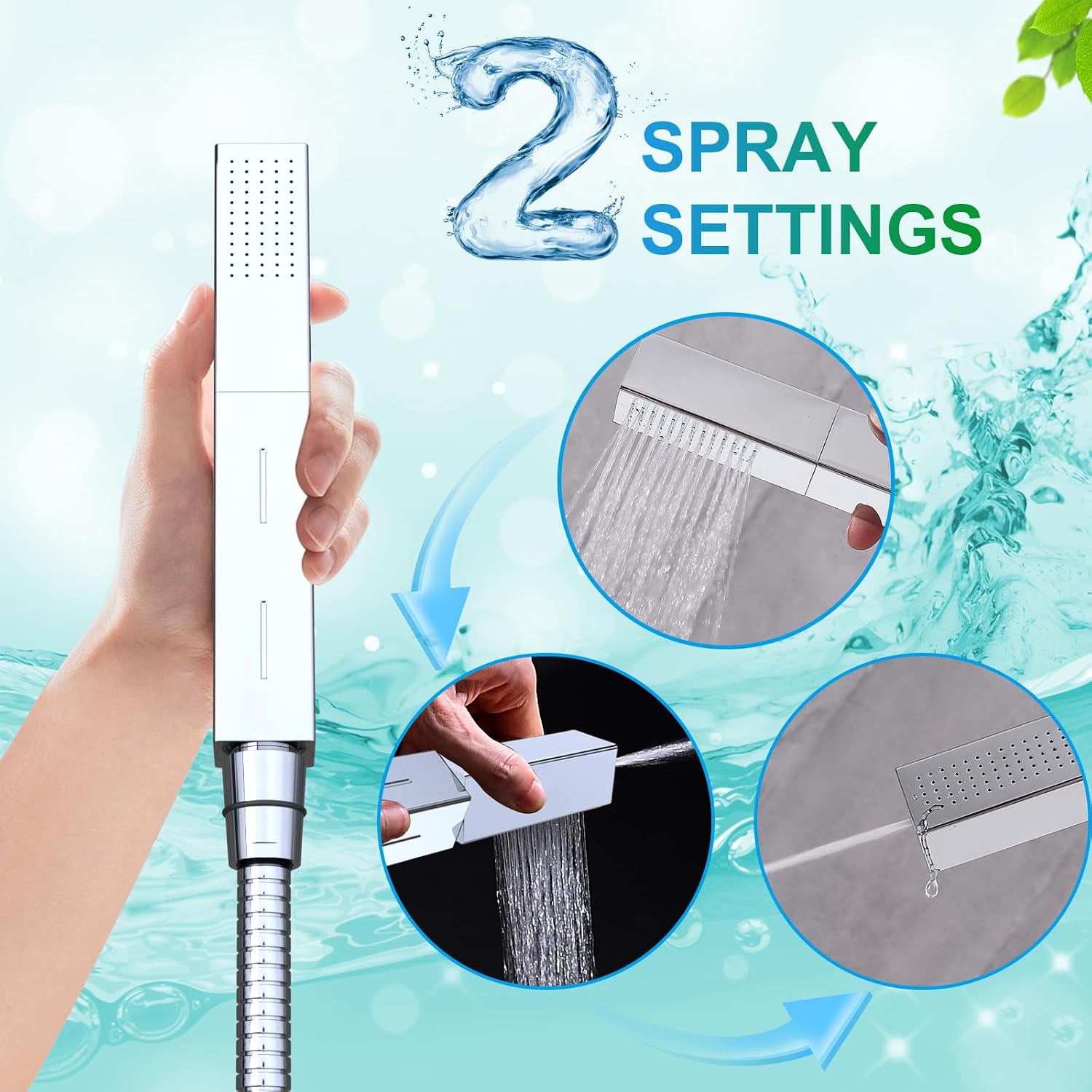 Thermostatic Dual Heads Shower System Chrome Faucets Set, 4-Way Full Body Spray Shower Fixtures 14X20' LED Rainfall Shower Head with 6' Wall Mount Showerhead, Dual-mode Handheld, 4 Jets with Shut-Off