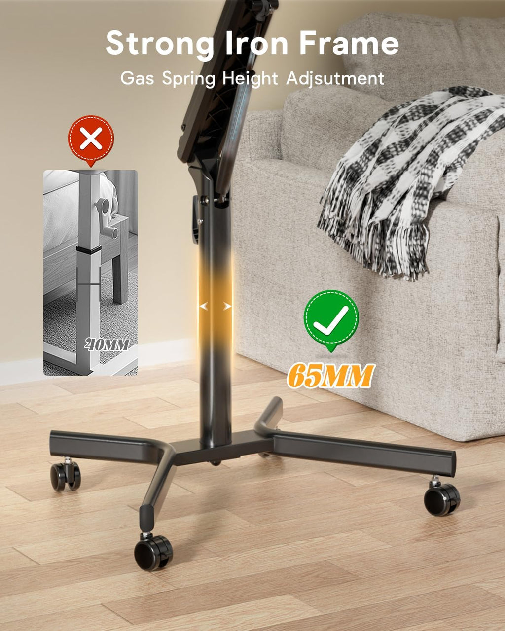 JOY Worker Standing Desk, 28' Small Height Adjustable Rolling Laptop Desk, Portable Sit-Stand with Lockable Wheels, Ergonomic Desktop Table for Home Office, Black