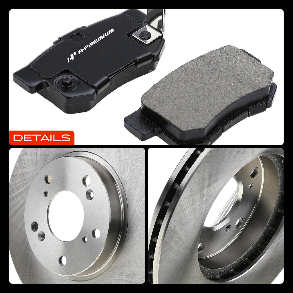 A-Premium Front Vented & Rear Solid Disc Brake Rotors + Ceramic Pads Kit Compatible with Select Honda Models - Accord 2003 2004 2005 2006 2007, 2.4L, 4-Wheel Disc Brakes, 12-PC Set
