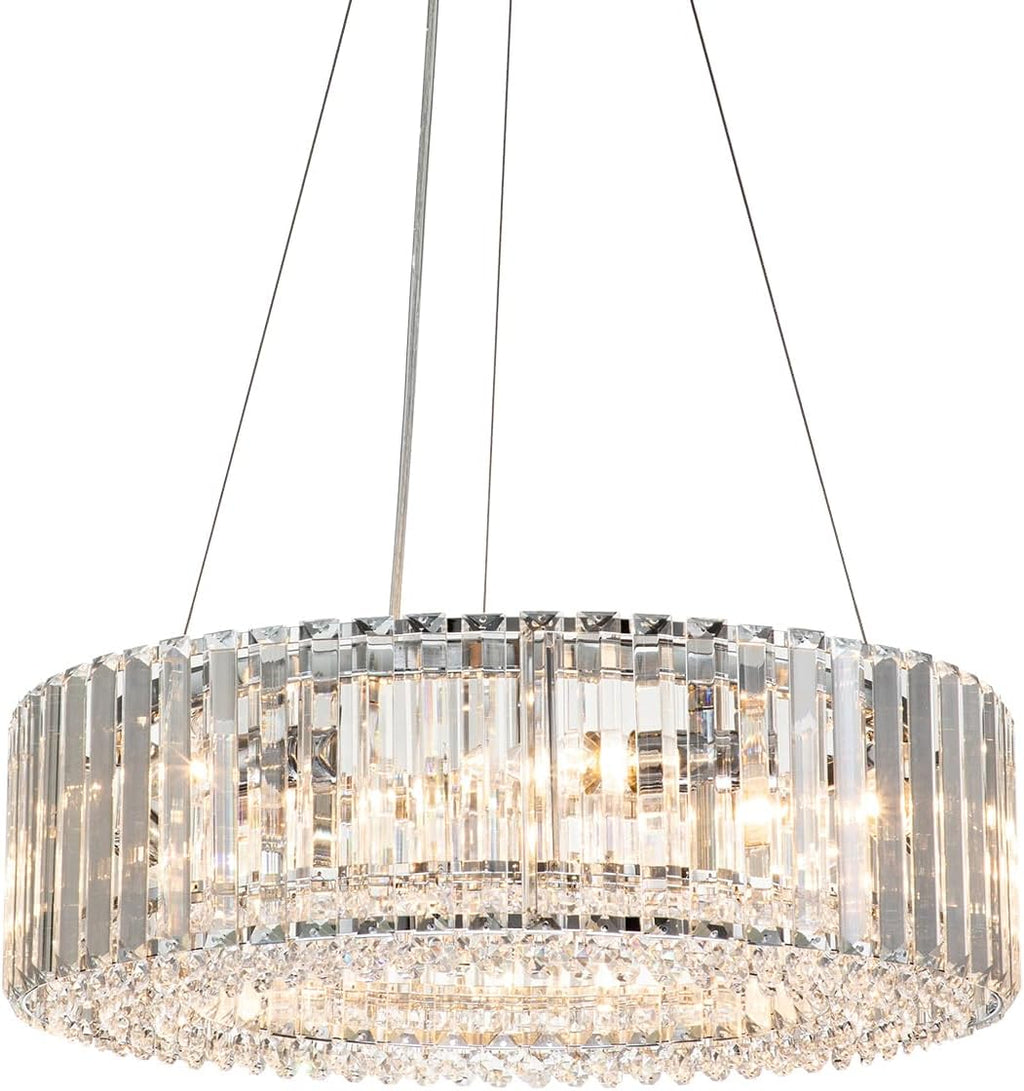 Lingkai Modern Round Crystal Chandelier, 19.7 in 6-Light Luxury Crystal Pendant Light Fixture E12 Bulb Semi Flush Ceiling 60W Adujustable Hanging Core Light Chrome