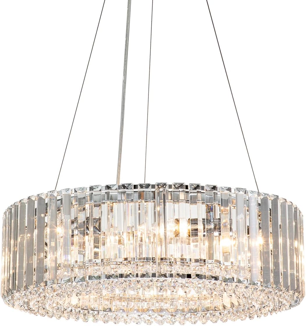 Lingkai Modern Round Crystal Chandelier, 19.7 in 6-Light Luxury Crystal Pendant Light Fixture E12 Bulb Semi Flush Ceiling 60W Adujustable Hanging Core Light Chrome