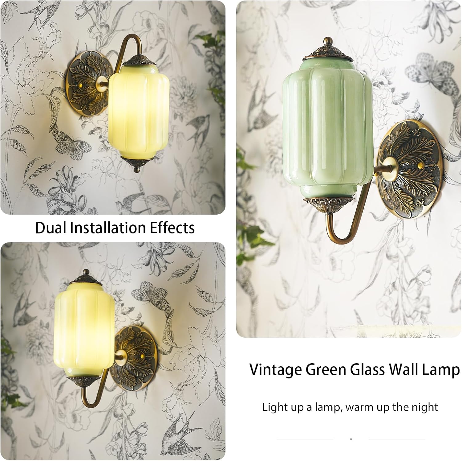 2-Pack Antique Gold Milk Glass Wall Sconce - Vintage Green Shade & Brass Finish Base - Indoor Wall Lighting Fixture for Living Room, Bedroom, Bathroom, Hallway, Entryway (2 Pack/Green)
