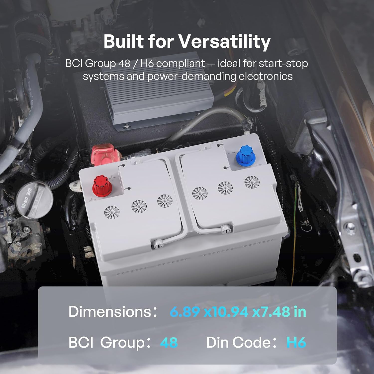 Renogy 12V 70Ah AGM Car Battery H6, Group 48 Start and Stop Automotive Battery with 720 CCA, 120RC, Reliable Power for Cars, SUVs, Trucks, and Marine Starting