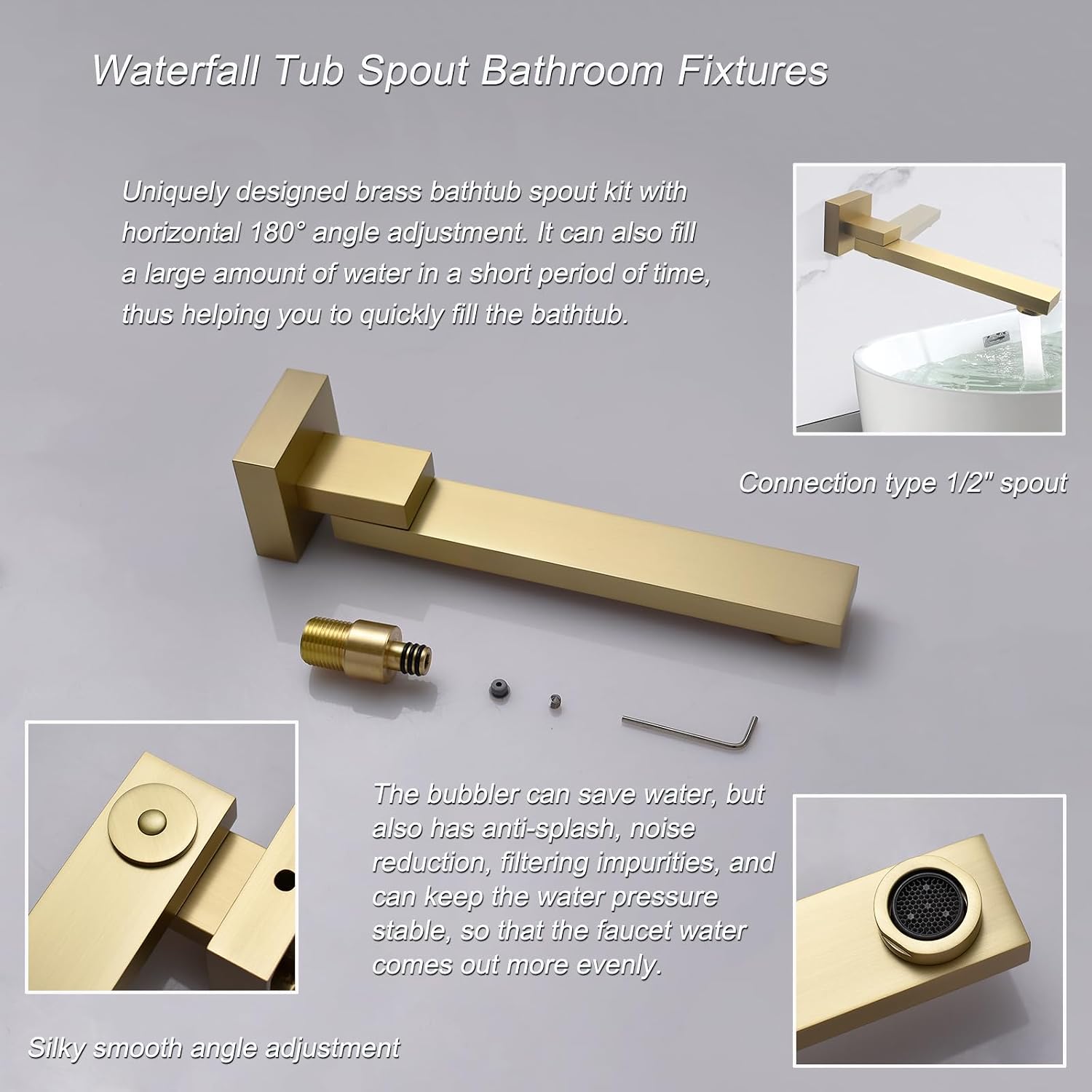 4 Way Thermostatic Shower Diverter System with 12 inch Shower Head and Tub Spout, Brushed Gold Bathtub Shower Faucet Set with 6 Body Jet and Handheld Spray
