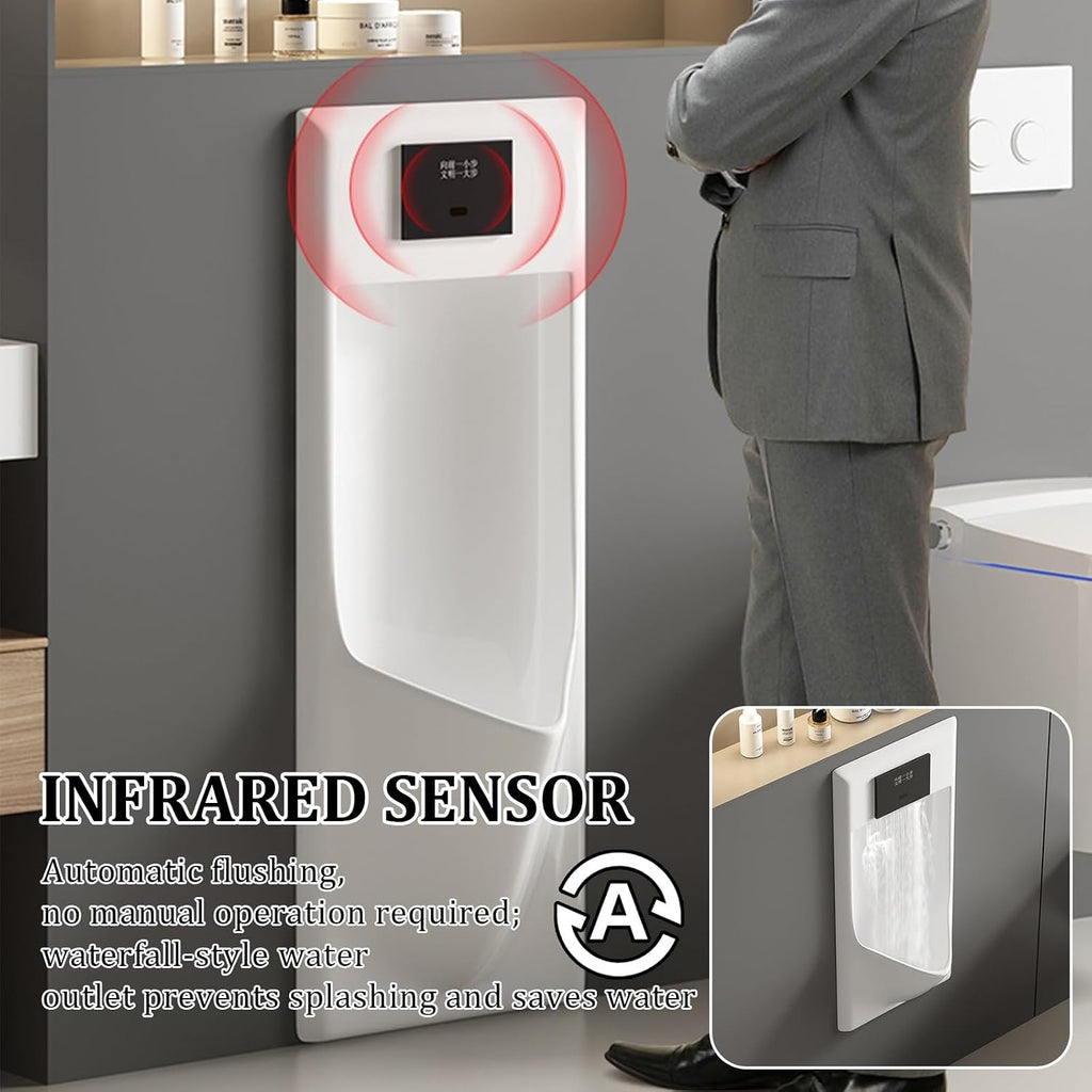 Commercial Washout Urinal,Induction Adult Urinal,Splash-Proof Male Urinals,Modern Wall-Mounted Ceramic Urinals,for Bathrooms,Hotels,Shopping(Gray,Wall-mounted)