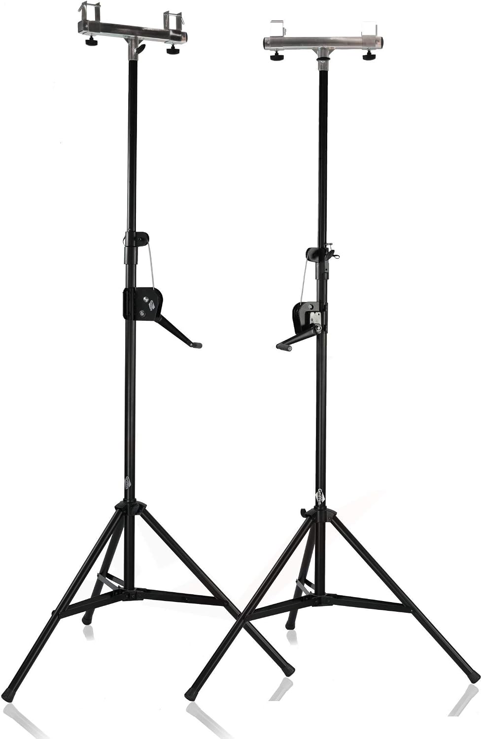 GRIFFIN Lighting Truss Stands (Hand-CrankUP PRO) with T Adapters – DJ Booth Kit & Trussing System for Light Cans & Speakers – Pro-Audio Stage Platform Hardware Mounting Package
