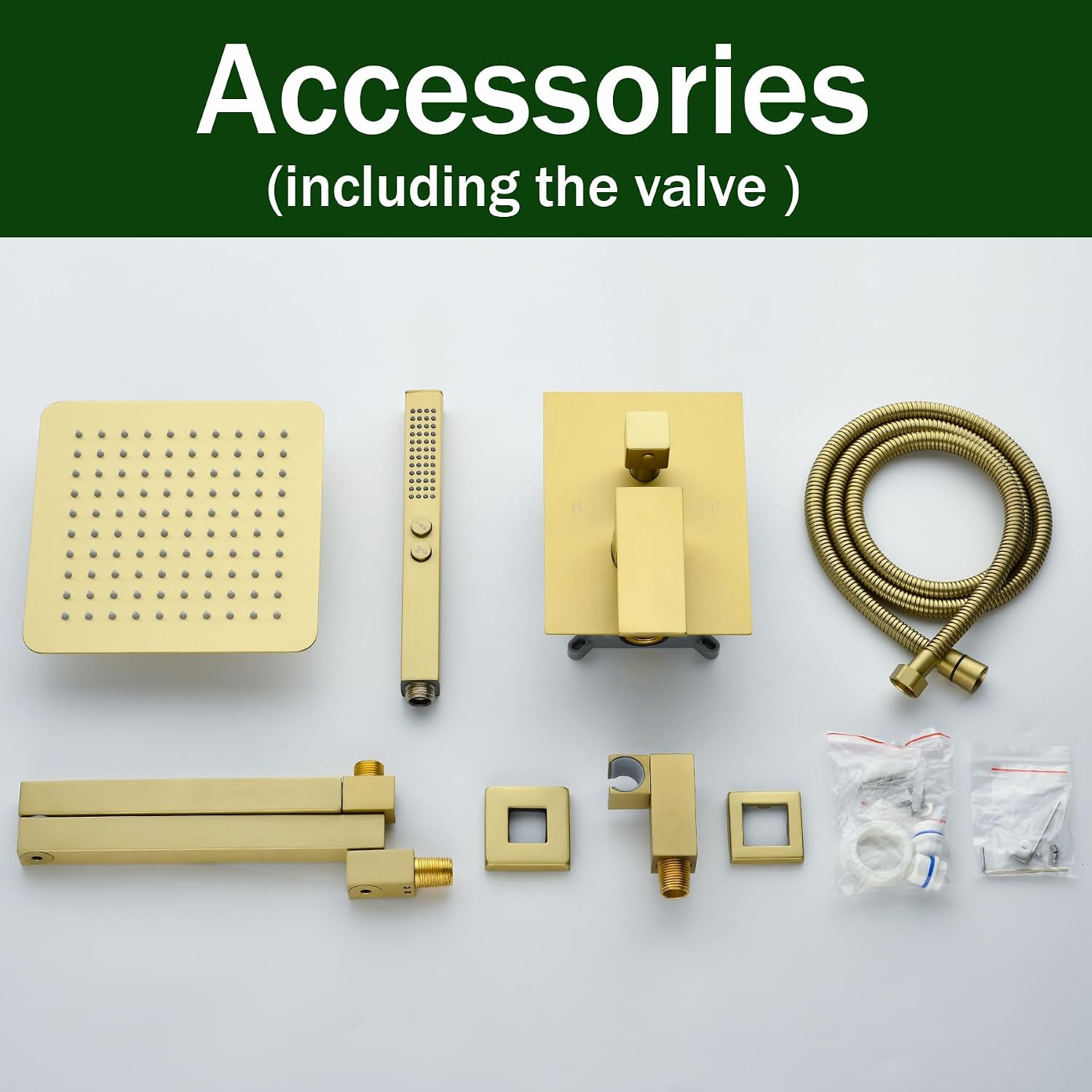 Brushed Gold Shower System with Rain Shower Heads with Handheld Spray Combo, Gold Shower Faucet Set with Rain Shower and Handheld, Gold Shower Head and Handle Set(Shower Valve Kit Included)