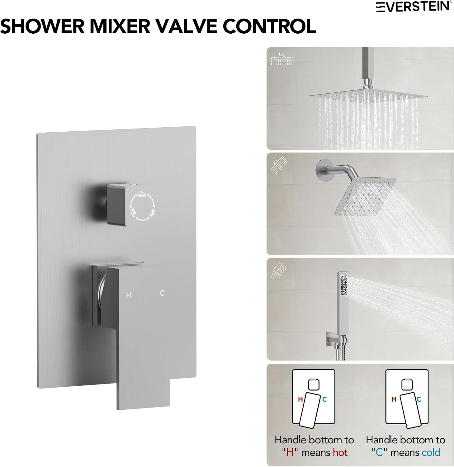 10' High-Pressure Rainfall Shower Faucet, Celling Mount Dual Shower Head System, Brushed Nickel
