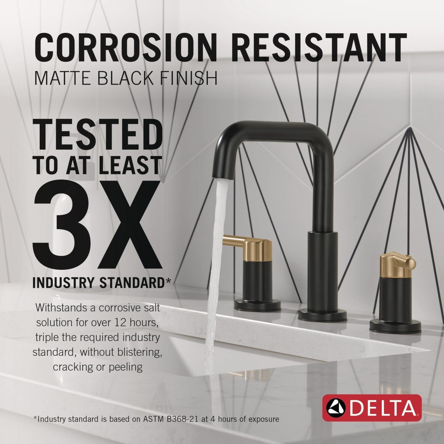 Delta Faucet Nicoli 14 Series Single-Handle Shower Faucet Trim Kit with 5-Spray H2Okinetic Shower Head and Widespread Bathroom Faucet in Black/Gold (Shower Valve Included)