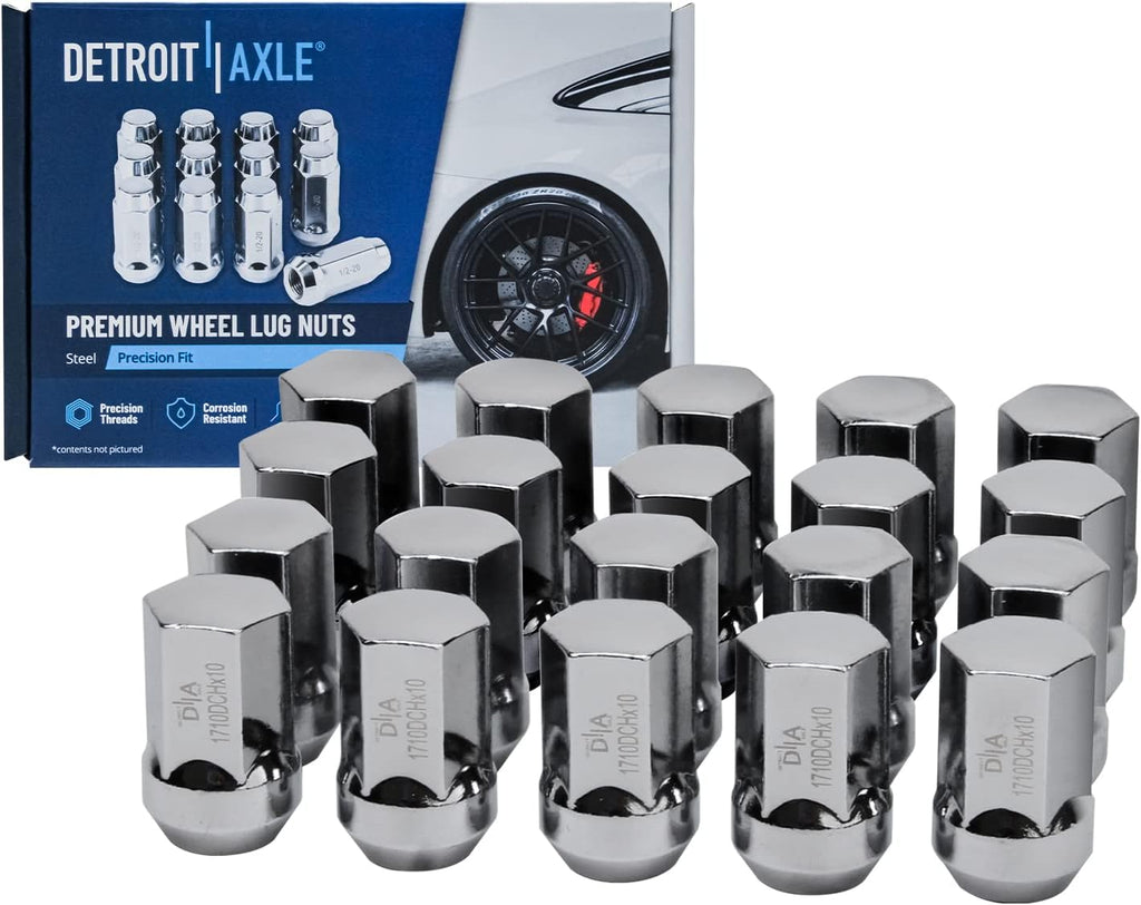 Detroit Axle - Front Drilled Brake Rotors Wheel Hub Bearings + 20pc Wheel Lug Nuts Replacement for 2006-2008 Dodge Ram 1500 4-wheel ABS - 24pc Set