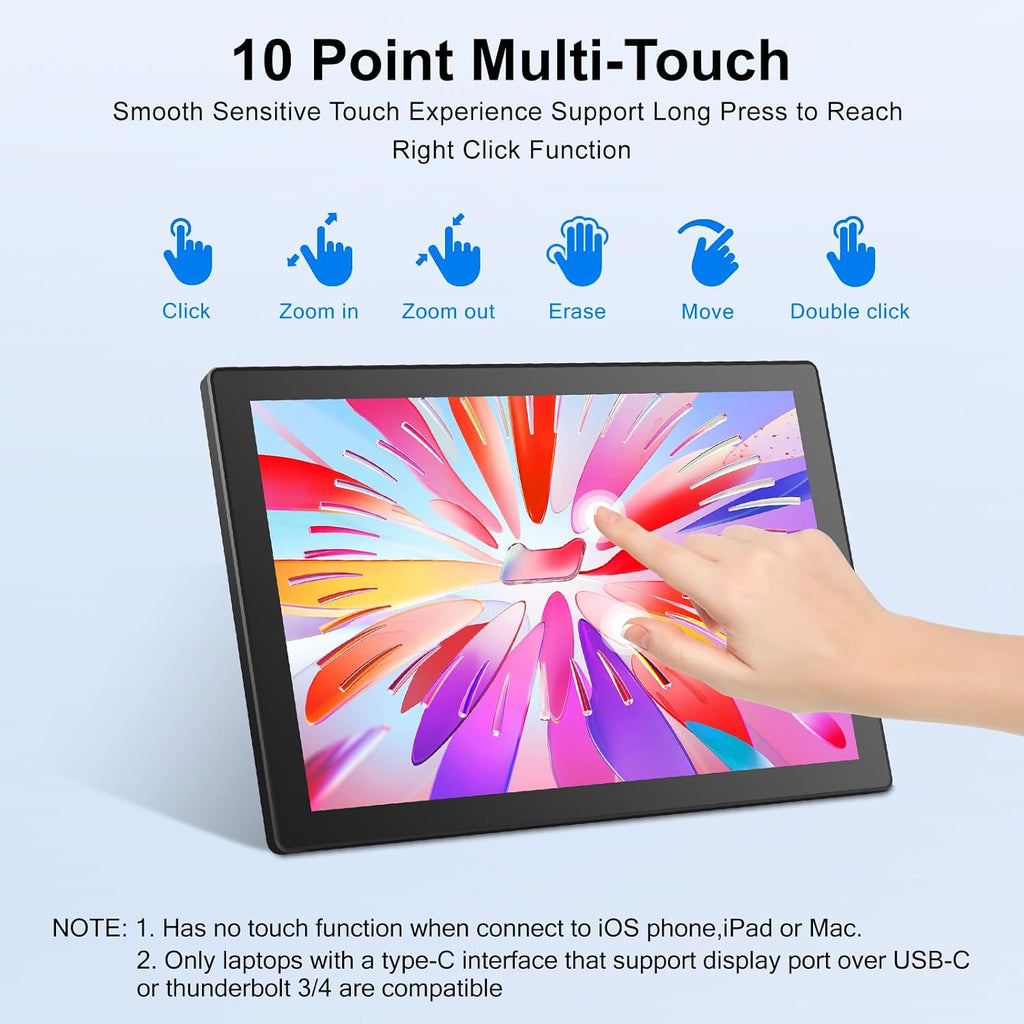 10.1 Inch Touchscreen Monitor - 1920x1200 HDMI Touch Screen Monitor, 10-Point IPS 16:10 Rpi Screen Display for Pi 5/4/3/2/Zero/B/B+ Win11/10/8/7 W/VESA,Speaker,Fan,Stand Driver-Free