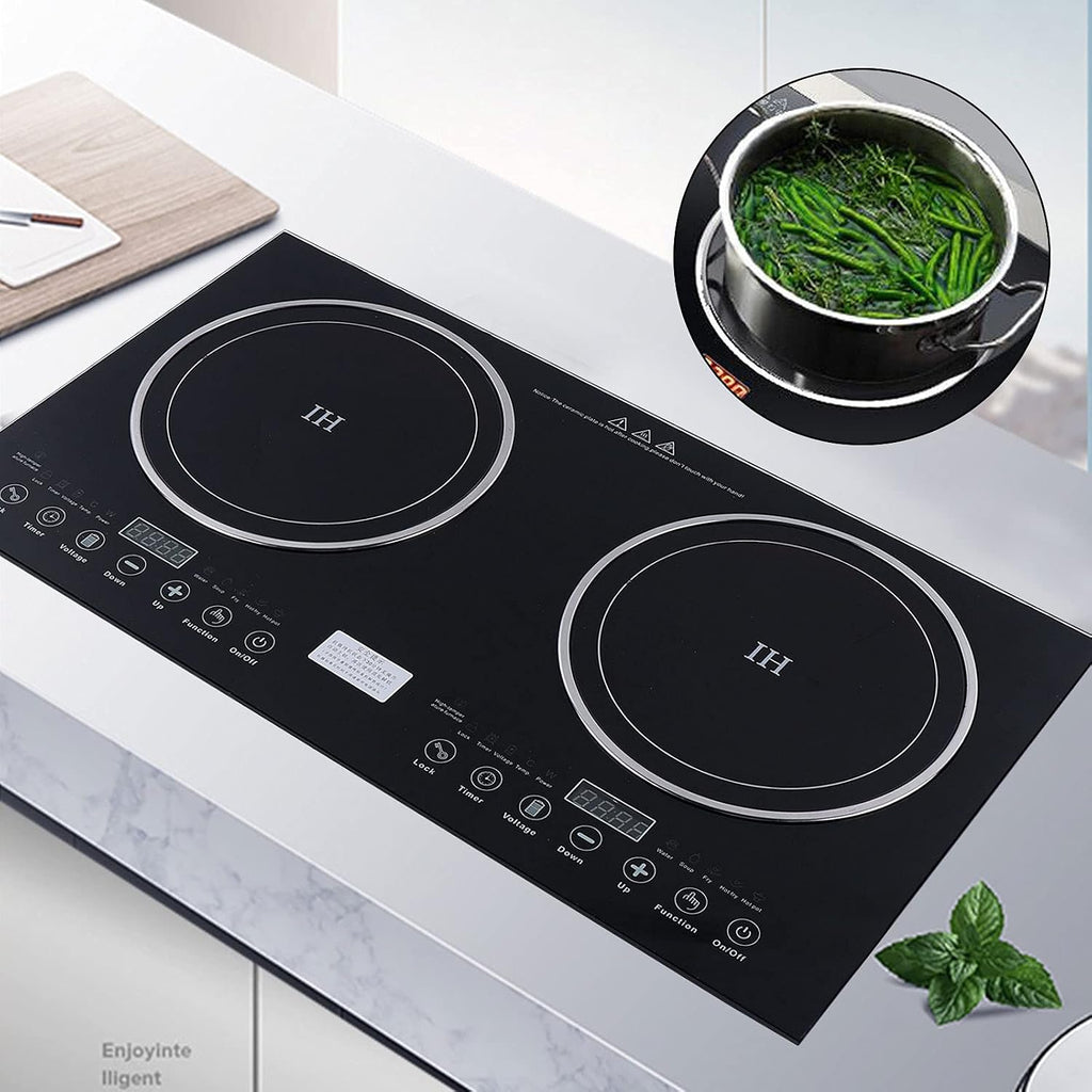 Portable Electric Induction Cooker And Ceramic-Cooker Cooktop Countertop Double Burner, Low Noise Electric Cooktops With 1200W+1400W Sensor Touch, 110V Induction Cooker Heater for Kitchen Cooking