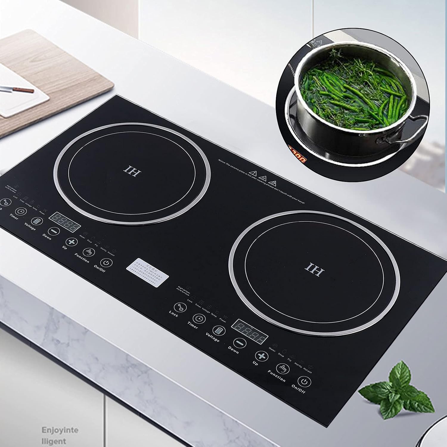 Portable Electric Induction Cooker And Ceramic-Cooker Cooktop Countertop Double Burner, Low Noise Electric Cooktops With 1200W+1400W Sensor Touch, 110V Induction Cooker Heater for Kitchen Cooking