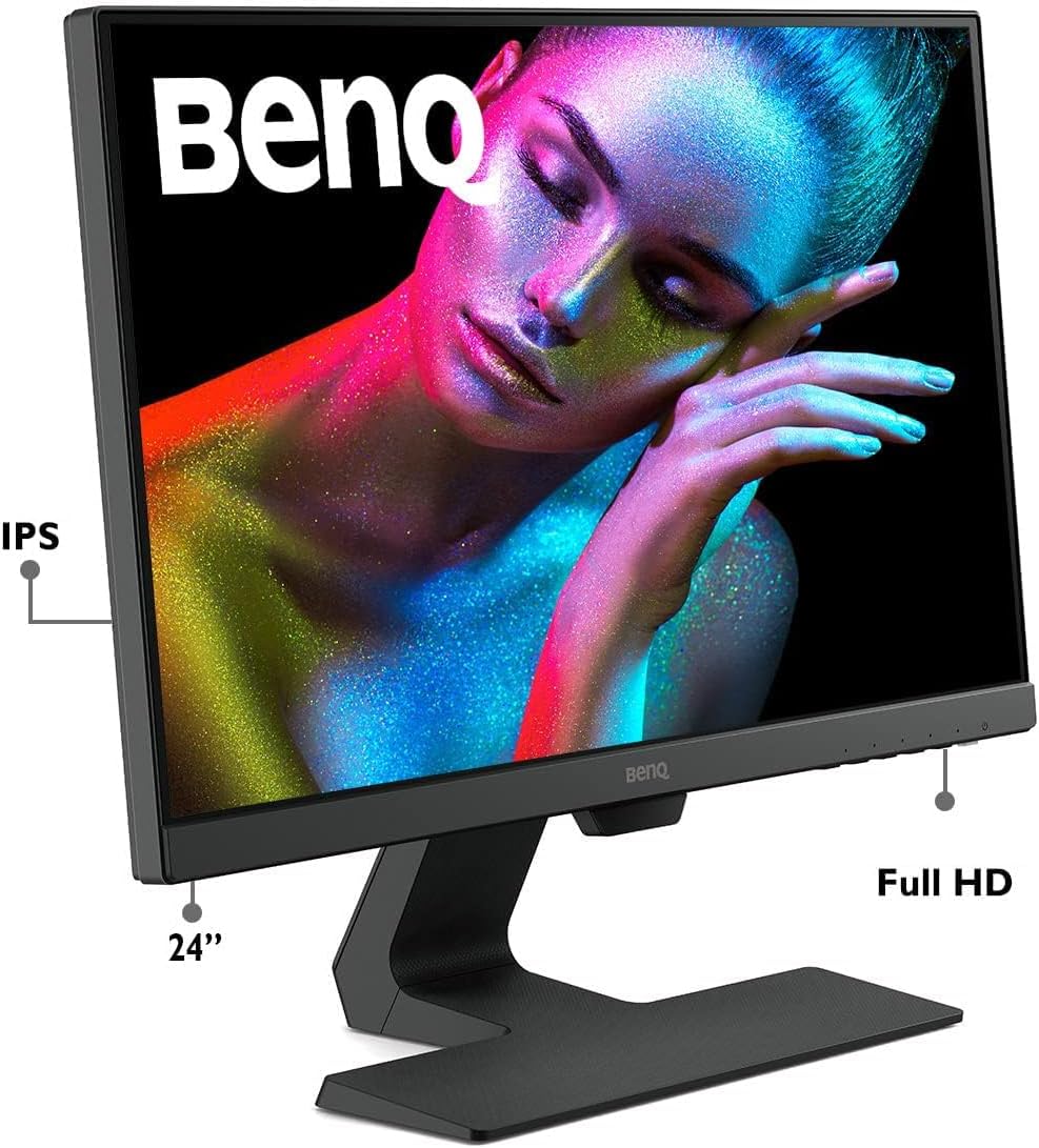 BenQ GW2480 Computer Monitor 24' FHD 1920x1080p | IPS | Eye-Care Tech | Low Blue Light | Anti-Glare | Adaptive Brightness | Tilt Screen | Built-in Speakers | DisplayPort | HDMI | VGA,Black