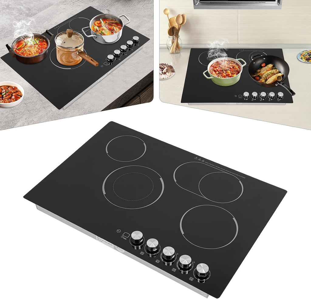 4 Burner Electric Cooktop, 29.53 Inch Touch Control Electric Stove Top with 5 Heating Level & Overheat Protection, Child Lock, 1 Waterproof Tape, Countertop/Embedded Mount Electrics Stovetop Burner