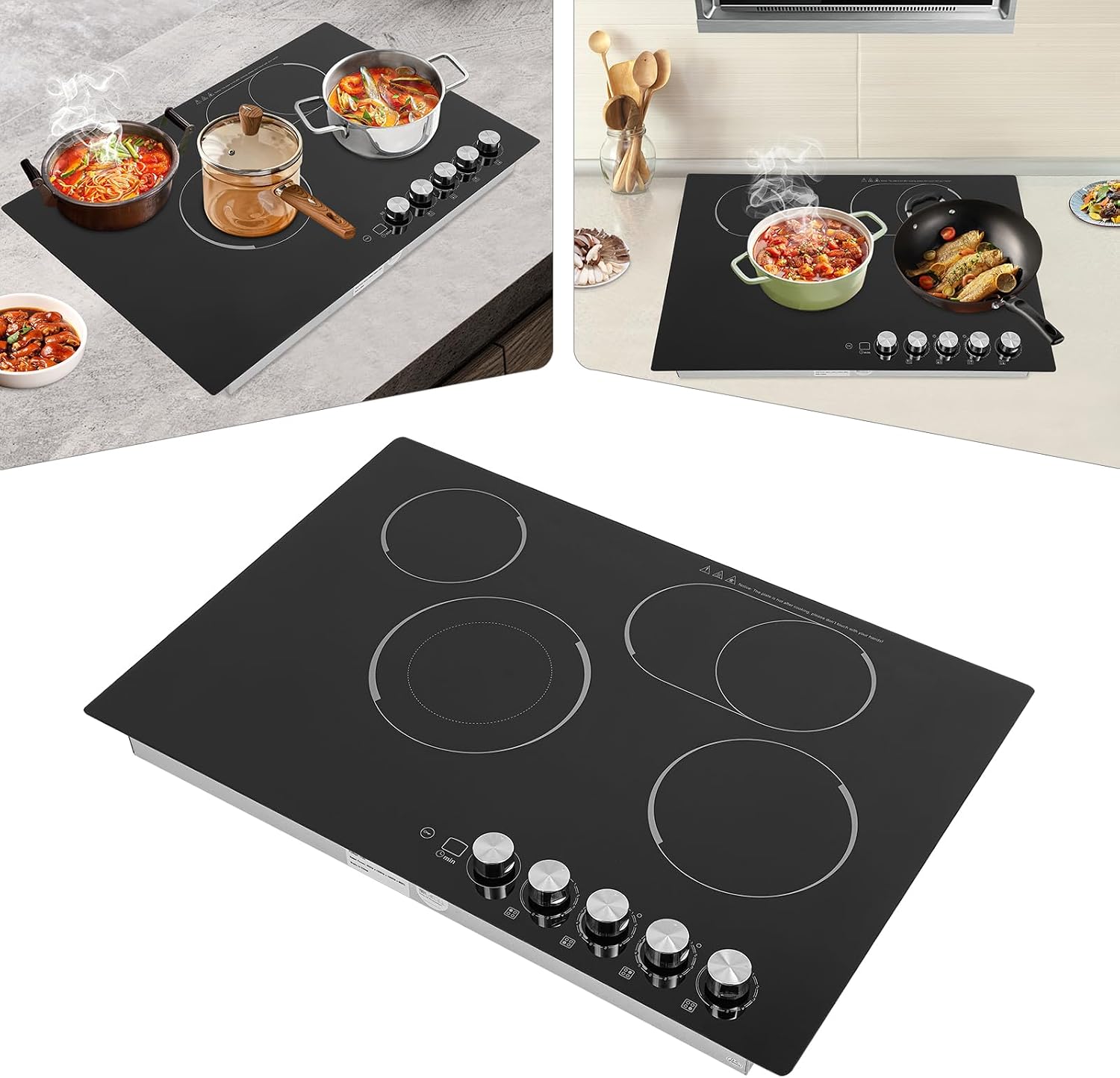 4 Burner Electric Cooktop, 29.53 Inch Touch Control Electric Stove Top with 5 Heating Level & Overheat Protection, Child Lock, 1 Waterproof Tape, Countertop/Embedded Mount Electrics Stovetop Burner