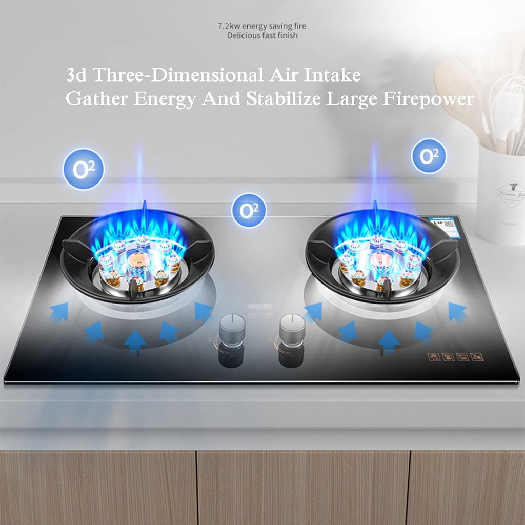 Countertop/Built-in Gas Cooktop,17742 BTU Tempered Glass Gas Cooktop 2 Burners,Flameout Protection,Suitable for Apartments,Indoor(LPG)(NG) (Size : NG)