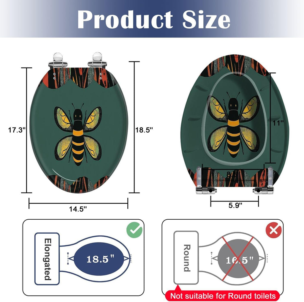 Elongated Toilet Seat honeybee abstracts designs geometric shapes black red Resin Toilet Seat Slow Quiet Close with Quick-Release Hinges Toilet Seat with Cover Easy to Clean Install