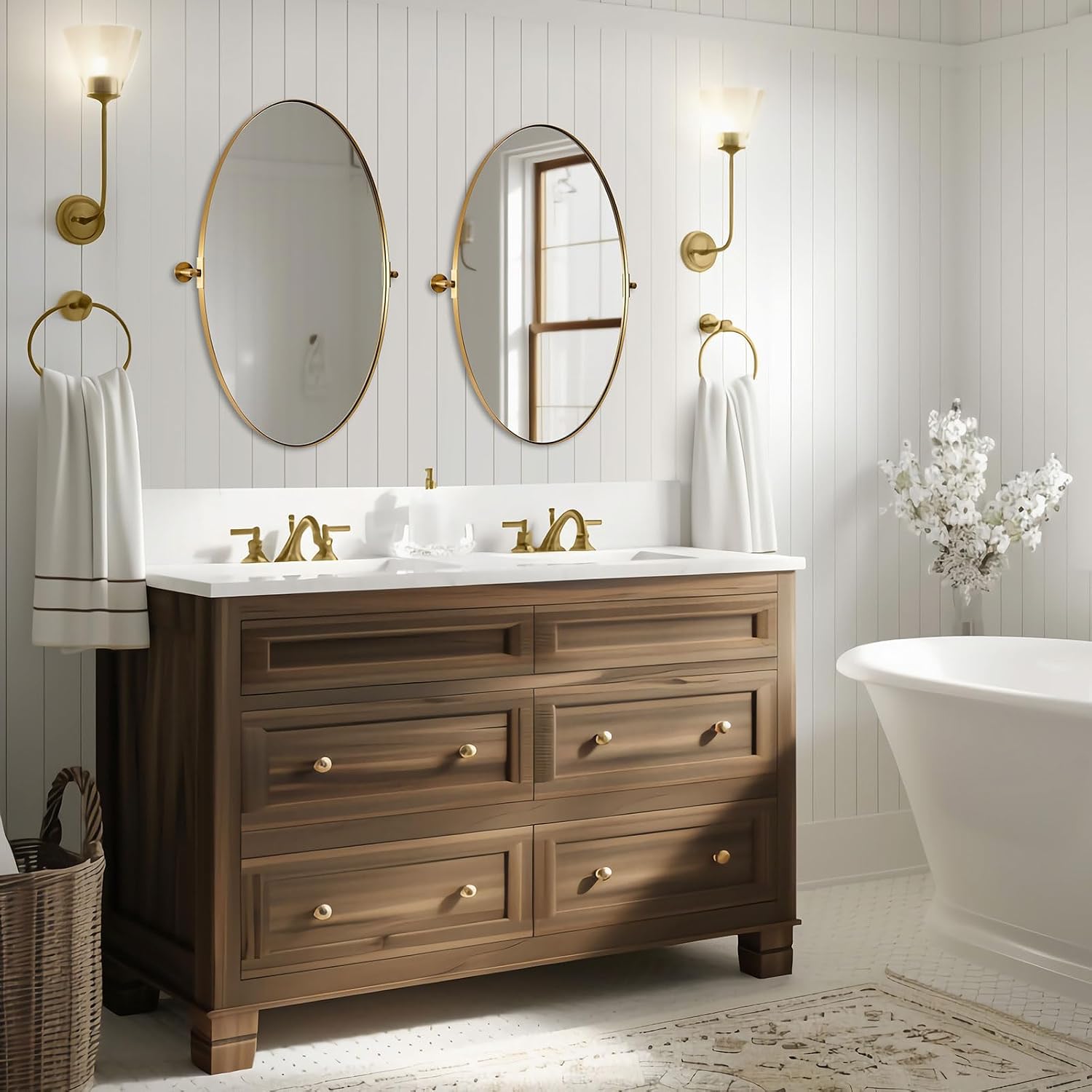 MOON MIRROR Gold Oval Pivot Mirror, Brushed Brass Bathroom Vanity Mirror, Oval Tilting Mirror with Rust-Proof Stainless Steel Thin Frame, Wall-Mounted Vertically