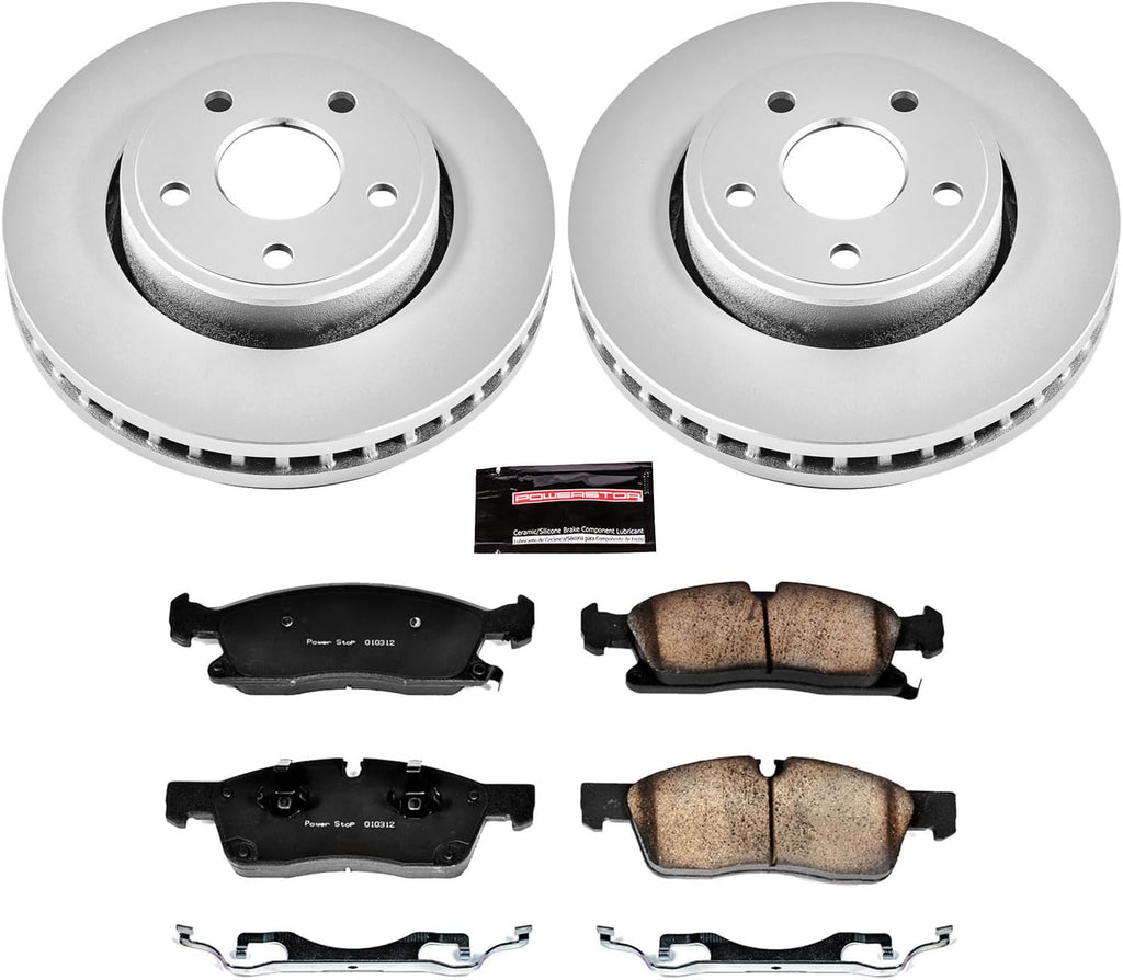 PowerStop Front Brake Kit for Dodge Durango 2011-20 | Jeep Grand Cherokee 2011-16 - Fully-Coated Disc Rotors with Z17 Ceramic Brake Pads Replacement, CRK5951